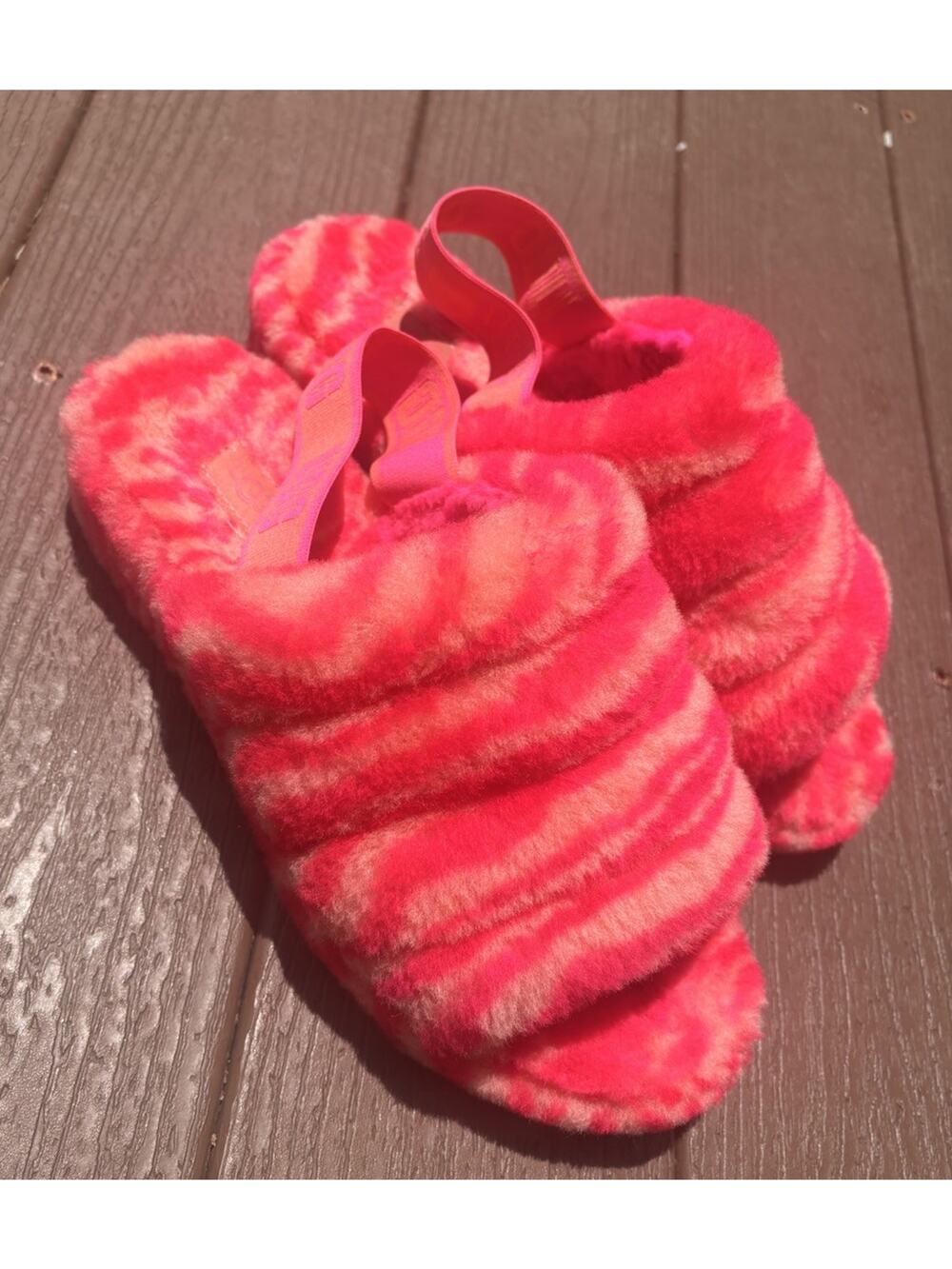 UGG Fluff Yeah Slide Cali Collage Pink Zebra Slippers Women’s Size 10